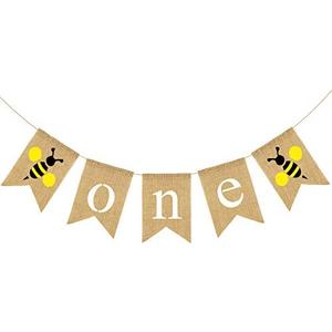 Bumble Bee 1st Birthday Garland, Happy 1st Bee Day Banner,Jute Burlap Baby ONE High Chair Banner, Boys Girls First Birthday Party Decorations Supplies