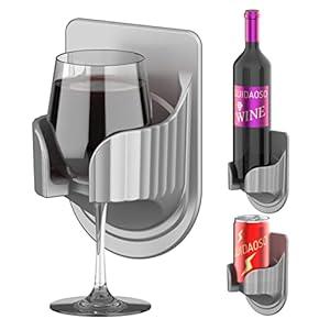 QUIDAOSO Wine Glass/ Beer/ Drink/ Can/ Bottle Holder for Shower(Bath/ Bathtub/ Bathroom), Multi-Functional and Practical Wall Mount Cup Holder, Wine Gift (Black)