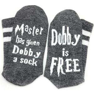 7 x Dobby Socks, Dobby Is Free Knitted Words Unisex Combed Cotton Novelty Socks 1pack