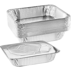NYHI 9x13 Aluminum Pans With Lids, Disposable Half Size Steam Table Foil Pans for Catering, Baking, Roasting, Buffet Trays, Food Containers (10 Pack)