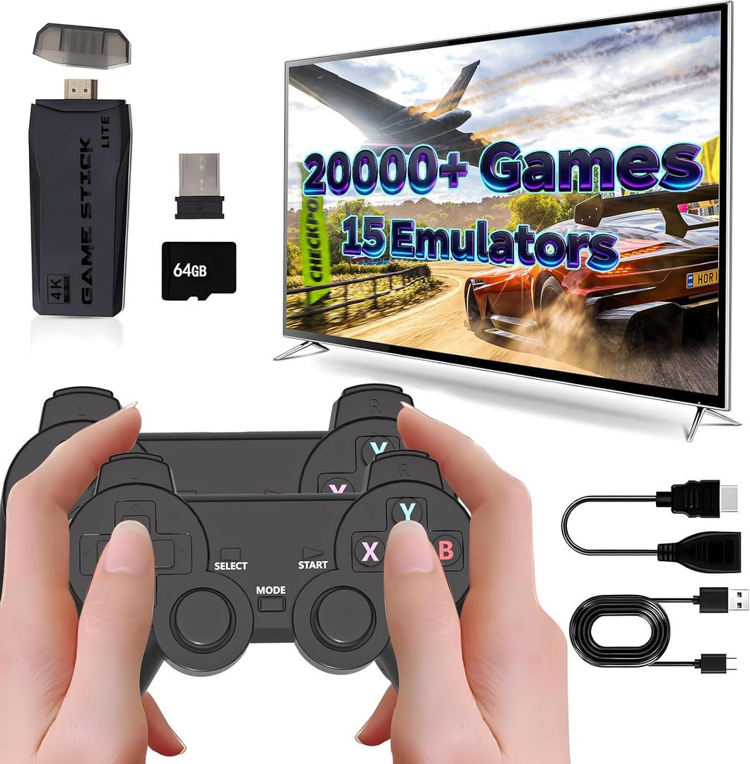 Retro Game Console,20,000+ Classic Video Games,Game Stick with Built-in15 Emulators,Plug and Play Video Games for tv 4k,Dual 2.4G Wireless Controllers