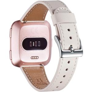 WFEAGL for Fitbit Versa Bands, Top Grain Leather Band Replacement Strap for Fitbit Versa/Versa 2 /Versa Lite/Versa SE Fitness Smart Watch (IvoryWhite Band+Silver Buckle)