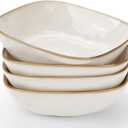 famiware Large Pasta Bowls Set of 4, Ocean Square 8" Bowls, Pasta Serving Bowl Large Dinner Bowls, Kitchen Bowl Set, Microwave and Dishwasher Safe, Scratch Resistant, Cappuccino White