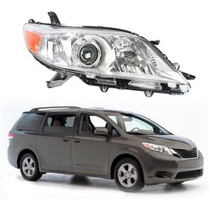 munirater Chrome Housing Halogen Headlight Assembly Replacement for Sienna 2011-2020 Passenger Side