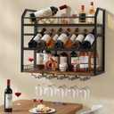 Hoctieon Wall Mount Wine Rack, Wall Mounted Wine Bottle Rack for Display and Storage, Hanging Bottle Holder, for Living Room, Dining Room,Bar, Wine Cellar, Rustic Brown