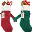 2 Pack Christmas Stockings with Name Tags, 18Inches Large Cable Knitted Personalized Xmas Stocking for 2024 Xmas Kids Gift, Family Fireplace Holiday Party Decoration,Splicing Color(2 Pc) (Red, Greenholding Hands Style))