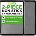 NutriChef 2-Piece XL Mega Cookie Sheet Baking Pans Set - 22" x 16" Extra Large Nonstick Carbon Steel Oven Baking Tray Pans, Stackable Bakeware, Black - NCLGBP16