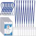 Marspark 100 Pcs ID Badge Holder with Lanyard Lanyards for ID Badges Resealable Flat Neck Name Tag with Clip Waterproof Plastic Clear Badges Bulk for School Office Supplies (Blue)