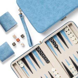 Backgammon Sets for Adults and Kids, Classic Backgammon Board with Unique Checkers Dice, Folding Faux Leather Backgammon Case, Portable Travel Backgammon Game Set (Blue)