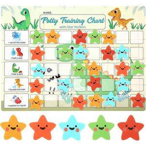 Potty Training Chart for Toddlers with 40 Large Reusable Magnetic Star Stickers, Interactive Reward Chart for Toilet Training (Dinosaur)