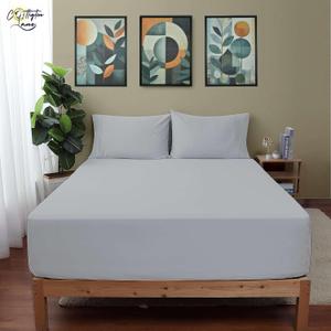 Cottington Lane Olympic Queen Size 3-Piece Set 1 Fitted Sheet,2 Pillowcases, Premium 1800 Microfiber Super Queen Bed Sheet and Pillowcase Set, Soft & Breathable, Fit Mattress Upto 15" Deep, Light Grey