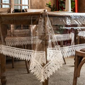 ARTABLE PVC Rectangle Tablecloth Vinyl with Exquisite Macrame Border for Home Kitchen Holidays Party Decoration (Offwhite, 52 x 70 Inch)