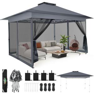 C0BIZI Gazebo 10x15 Pop up Canopy,Gazebos on Clearance-Canopy Tent with Mosquito Netting for Lawn,Garden,Backyard & Patio-Outdoor Tent-Water Resistant and UPF50+ (Gray)