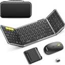 Foldable Keyboard and Mouse, Samsers Folding Bluetooth Keyboard Combo, 2.4G + BT5.0 x 2, Full-Size Portable Travel Keyboard & USB-C Rechargeable Wireless Mouse for Windows Android iOS Mac OS