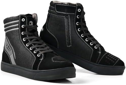 IRON JIA'S Motorcycle Shoes for Men, Anti-Slip Breathable Street Casual Motorcycle Riding Boots with Side Zipper, Ankle Support, Shift Pads Black, Size 12