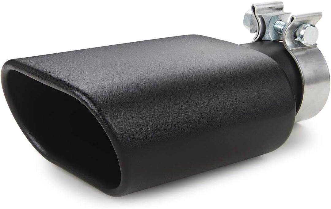 A-KARCK Square Exhaust Tip 2.25" Inlet, Black Coating Rectangle Exhaust Tailpipe Tip 3" x 5.5" Outlet 9.5" Long Clamp on Design
