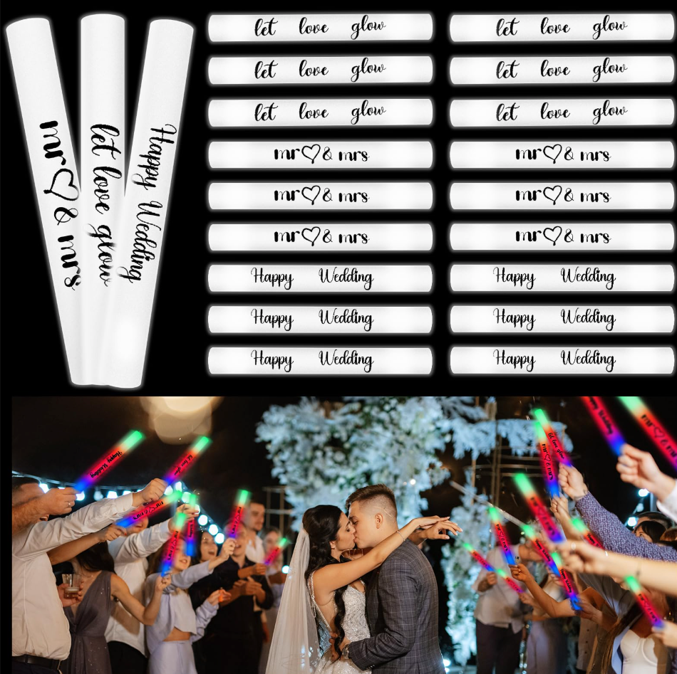Glooglitter 60 Pcs Wedding Glow Sticks LED Foam Sticks Bulk Light up Baton Light Sticks Wedding Party Favors Wedding Dance Floor Props Glow Wands for Wedding Guests Ceremony Reception, 13.6 Inch