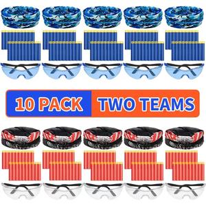 Party Supplies Compatible for Nerf - 10 Kids Pack Boys Birthday Party War Decorations,Face Mask Protective Glasses 200 Foam Bullets Darts for Two Teams Toy for Kids Boys