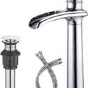 Chrome Bathroom Vessel Sink Faucet, Waterfall Bathroom Faucet, Tall Bathroom Faucet, 1 Hole Single Handle Vessel Faucet Bowl Sink with Pop Up Drain Combo Mixer Tap Commercial Vanity