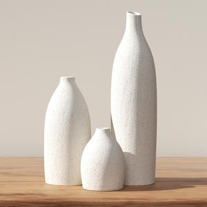 Matte Clay Flower Vase Set of 3 Minimalist Nordic Modern Decorative Ceramic Vases for Home Table Decor, Fireplace Mantel Shelf Entry Way Console Kitchen Island Dining Table Centerpiece (Cream White)