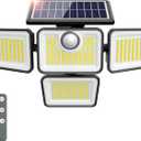 4500LM Solar Lights Outdoor, 4 Adjustable Heads Motion Sensor Lights, 3 Modes, 6500K, IP65 Waterproof Solar Security Wall Lights, Remote Control Flood Lights, Garden, Outside, Backyard, 1 Pack