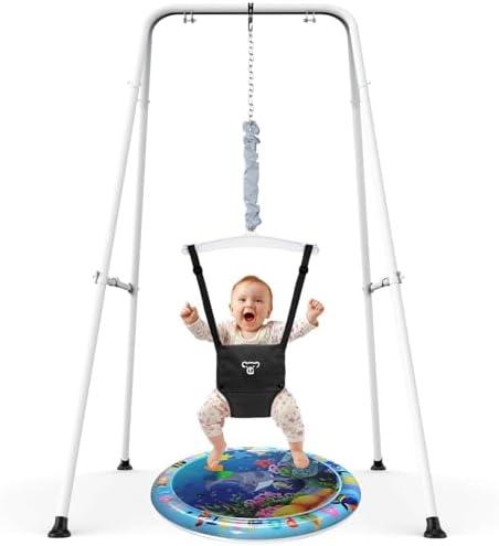 G TALECO GEAR Baby Jumper with Stand,Baby Bouncer,Easy Set-Up,Baby Exerciser for Active Babies,Suitable for Indoor and Outdoor, Water Mat Include (Black)