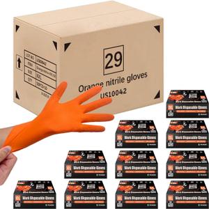 PROMEDIX P Heavy Duty Nitrile Disposable Gloves,8-mil Orange,Raised Diamond Texture Work GlovesIndustrial Work gloves Large, 8mil Orange 500