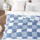 Snuggle Sac Checkered Blanket, Blue Throw Blanket for Couch Checker Microfiber Fluffy Warm Fuzzy Cozy Soft Throw Blanket Reversible Checkerered Blankets for Sofa, Chair, Bed, 60x80 inches