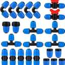 24 Pcs 1/2 Inch Drip Irrigation Fittings Kit,Drip Irrigation Hose Connector for 1/2 Inch Drip Tubing (1/2" ID x0.6-0.63" OD) with 5 Tees,5 Couplings,2 Switch Valves,5 End Cap,5 Elbows,2 Hose Adapter