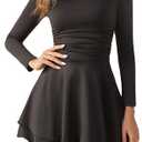 Syiwidii Black Long Sleeve Cocktail Mini Dress for Women Square Neck Birthday Dinner Club Night Bodycon Sexy Short Dresses Size M