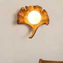 Skyblaze Mid-Century Modern Wall Sconce Ginkgo Leaf Shape Wall Light Textured Resin Base Decorative Hardwired Wall Mounted Lighting for Living Room Corridor in Wood