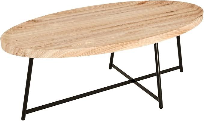 Modern Coffee Table, Oval Wood Coffee Tables Center Table with Metal Leg for Living Room, 47 Inch Living Room Table Accent Furniture (Oval Coffee Table, Nature-2)