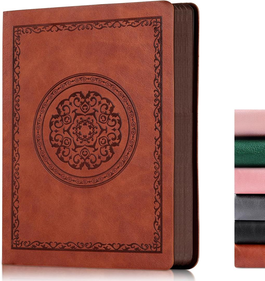 Fetinar 2026 Leather Vintage Journal Notebook,300 Pages,Leather Softcover Lined Journal Notebooks for Women Men,Notebook Journals for Writing Travel,Business,Office,7.1'' X 9.8''