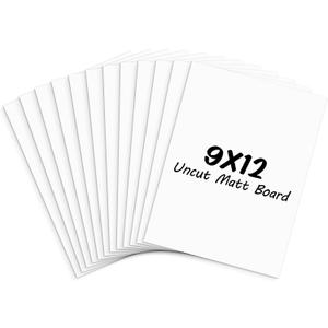 Frametory, Pack of 12 9x12 Uncut Matt Boards, White Backing Mat Boards for Frames, Pictures, Prints, Crafts