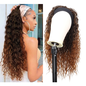 G&T Wig Headband Wigs for Black Women Wet and Wavy Headband Wig Curly Wave Synthetic Wigs Glueless Heat Resistant Long Wigs for Daily Party Use (Dark Brown,24 inches)