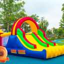 HuaKastro 16x7.2FT Inflatable Bounce House with 2 Racing Slides & Large Climbing Wall, 3 in 1 Kids Inflatable Trampoline Rainbow Jumping Castle Kids Backyard Playgrounds - with Air Blower