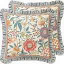 Floral Throw Pillow Covers Set of 2,Cottage Rustic with Blooming Flower Pattern Linen Pillowcases, Decorative Square Pillows Cushion Covers for Couch Sofa Bed Chair Car,18x18 Inches