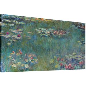 Large Canvas Wall Art Water Lilies by Claude Monet Famous Painting - Classic Canvas Art Wall Decor Nature Picture Print with Framed for Home Office Wall Decor (58"L x 28"W)