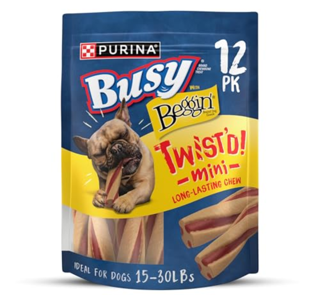 Pack of 2, Purina Busy with Beggin’ Twist’d Mini Adult Dog Chew Bone Treats - 12 ct. Pouch, Best By: 11/2025