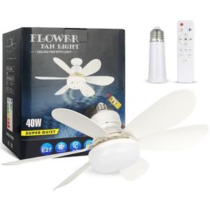 Socket Fan Light, 20.5IN Light Bulb Fan with Remote Dimmable, Screw in Fan and Light Combo for Garage Kitchen Bedroom Balcony Living Tools Store Laundry Room