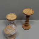 Mumufy 3 Pcs Candle Holders for Pillar Candles Rustic Farmhouse Home Decor Decorative Washed Beaded White Black Wood Candle Holder Country Style for Table Mantel Fireplace Wedding(Pine Brown,Small)