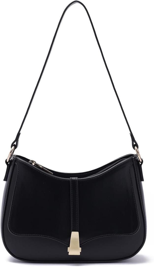 Prettyzys Crescent Shoulder Bag for Women, Vintage Retro Vegan Leather Clutch Tote Handbags Crossbody Bags Handbag for Women (Black)