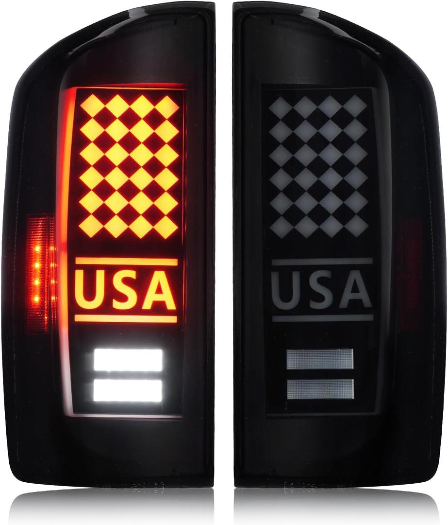 Tresound LED Tail Lights for Dodge Ram 1500 2007-2008, for Ram 2500 3500 2007-2009, Fit Halogen Type, Rear Taillights Assembly, 55277302AC, 55277303AC, Smoke Lens