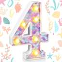 Mermaid Birthday Party Decoration, Decorative LED Glowing Numbers Mermaid Theme Marquee Digital Lights Table Centerpiece for Kids Under The Sea Birthday Baby Shower Party Decoration(4)