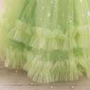 IBTOM CASTLE Girls Birthday Party Dress Heart Glitters Tulle Princess Dress Toddler Flower Girl Wedding Prom Pageant Dress (Green)