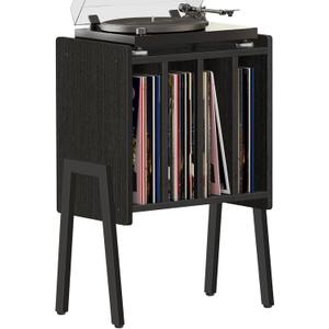 TUTOTAK Record Player Stand, Record Storage Table, End Table with Vinyl Holder Display Shelf, Side Table, Turntable Stand, Nightstand (Black)