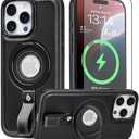 BUTAIGA Magnetic Ring Grip Holder for iPhone 16 Pro Max Case Leather | iPhone 16 Pro Max Leather Case with Stand | Compatible with MagSafe (Black, IP 16 Pro Max-6.9inch)