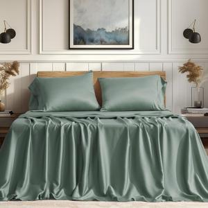 EVERGRACE Tencel Sheet Set Queen Size 4 PiecesSoft Cooling Bed Sheets for Hot Sleepers, Eucalyptus Lyocell Luxury Breathable Bedding Set, 1 Fitted Sheet, 1 Flat Sheet, 2 Shams, Misty Sage Green