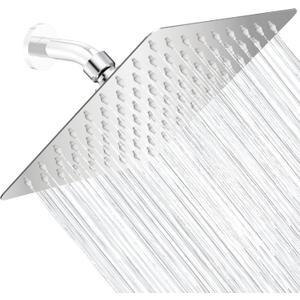 Rain Shower Head,High Pressure Stainless Steel Rainfall Shower Head,Waterfall Bathroom Square Showerhead,Adjustbale Shower Head with Anti-Clogging Silicone Nozzles,Single Function,8 inch
