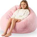 ENBAOHUI 3FT Faux Fur Comfy Memory Foam Bean Bag Chairs for Kids or Babies with Filling Bean Bag Sofa with Handle Super Soft Washable Faux Fur Fabric Lazy Sofa 3 Foot Pink